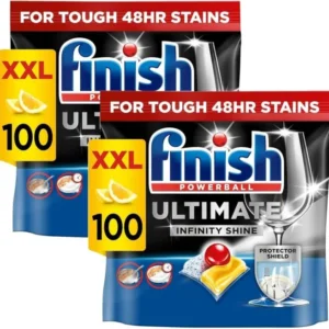 Finish Ultimate Infinity Shine Dishwasher Tablets bulk | Scent : Lemon | Size: 200 Dishwasher Tabs (100 tabs x 2) |Ultimate Clean and Shine